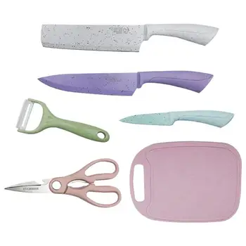 

1 Set Kitchen Knife Sets Cutting Board Chef Blade Chopping Board Kitchen Blade Stainless Steel Wheat Straw