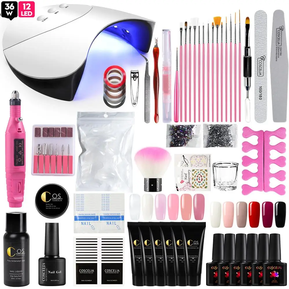 

COSCELIA 18/12 Color/Set Poly Extensions Gel&Colorful Nail Polish Set With 36W Lamp For Manicure Kit Soak Off UV Gel Dryer Tools