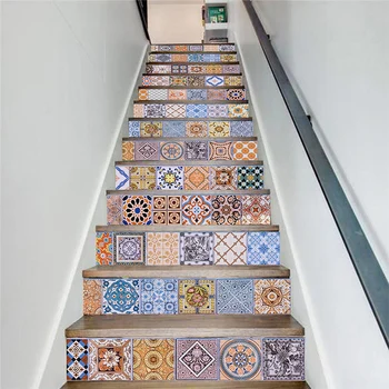 

PVC wallpaper imitation tiles simple 13 pieces of DIY stair stickers, step stickers wall stickers