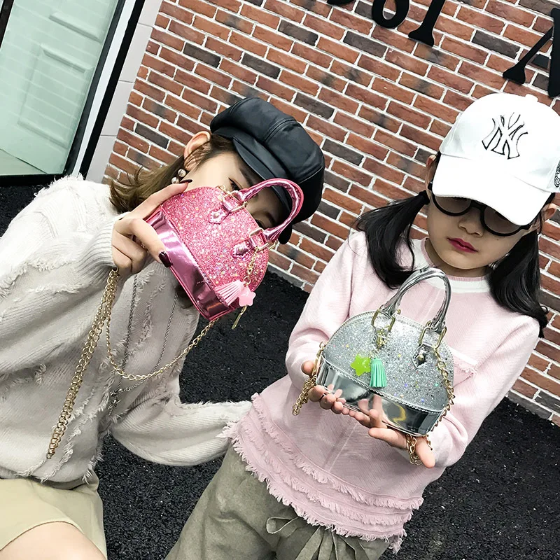 Children-s-bag-2018-new-single-shoulder-package-cute-sequins-mini-shell-wrap-tidal-slant-cross
