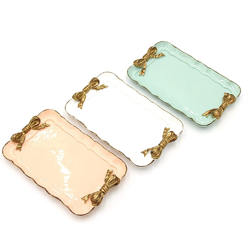

3 Pcs Bow Cake Tray Storage Dessert Plate Square Tray Rectangular Kitchen Storage Tray Home Decoration 20cm x 12cm