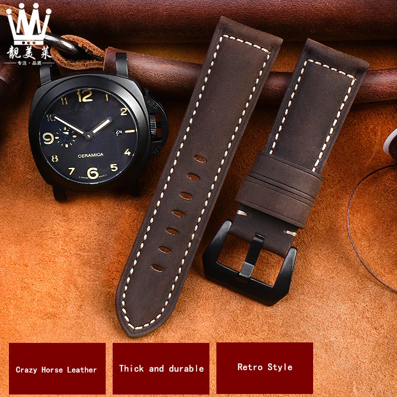 

For Panerai genuine Cowhide Frosted leather watchband 22 24mm 26mm strap black khaki Dark brown PAM111 441 Wrist strap Bracelet