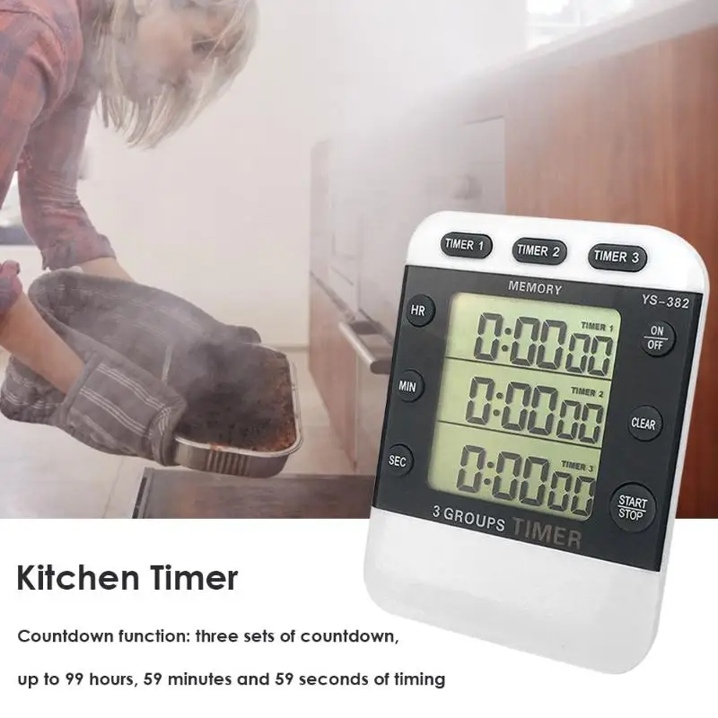 Square 3-way Kitchen Timer High-quality Digital Display Countdown Food Cooking Alarm Temporizador Home Supply Kitchen Tools