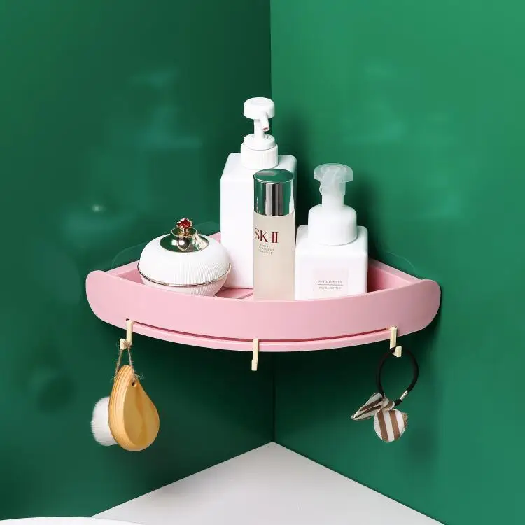 Pink GUNOT Пластиковая Полка для ванной комнаты Органайзер Caddy коробка для хранения Настенный шампунь душевая полка держатель аксессуары для ванной комнаты наборы - Цвет: Pink