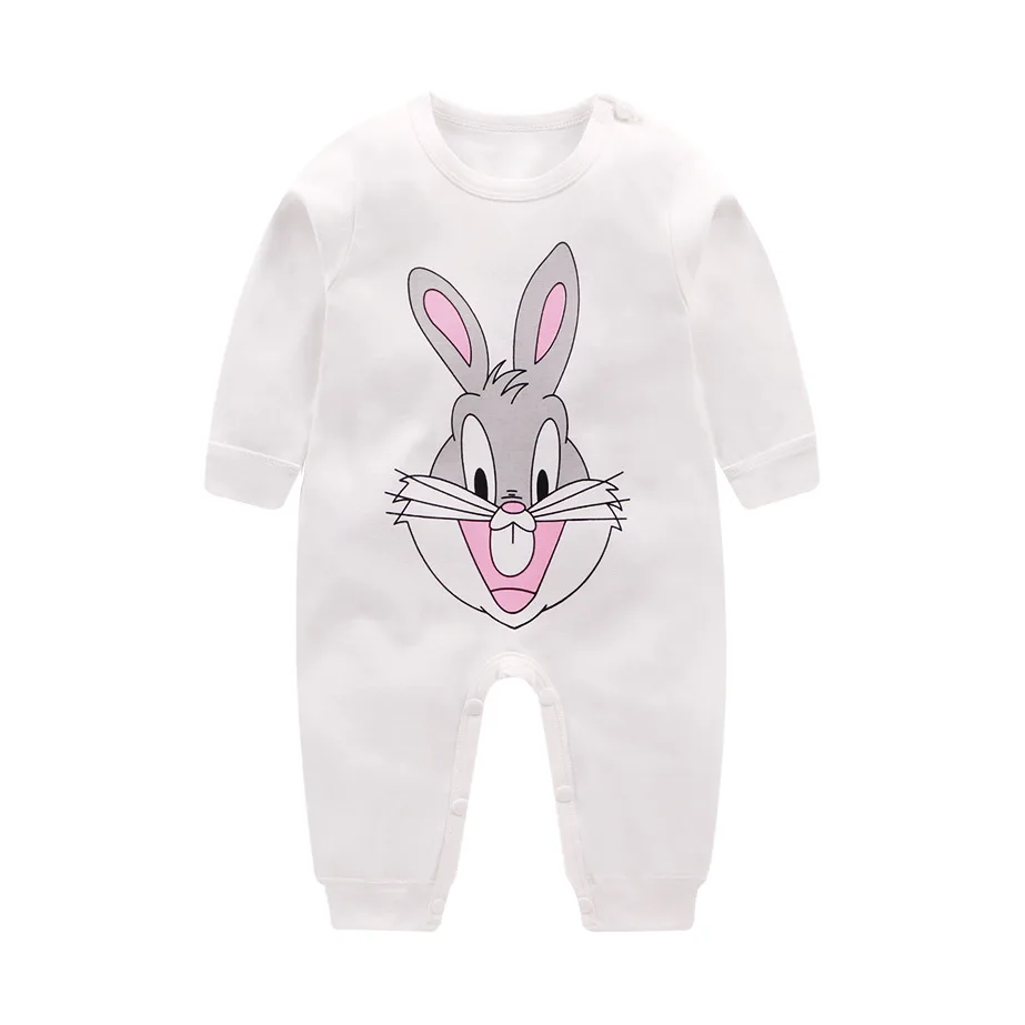 white Осенний Детский комбинезон унисекс для малышей от 0 до 12 месяцев, комбинезон из хлопка с длинными рукавами для мальчиков и девочек, Ropmer, одежда с круглым вырезом и рисунком для новорожденных - Цвет: white