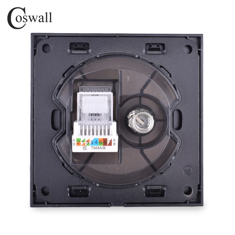 COSWALL Кристалл стекло панель настенная розетка спутниковый разъем+ RJ45 CAT5E данных компьютер Интернет-разъем R11 серии серый цвет