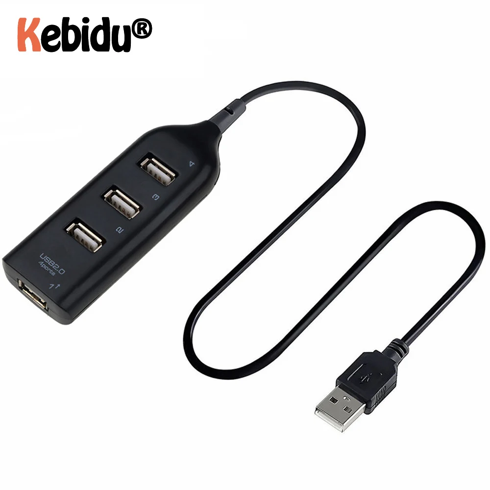 Kebidu-Adaptador USB 2,0, Mini divisor de 4 puertos de alta velocidad para PC, portátil, Notebook, receptor, periféricos de ordenador, accesorios