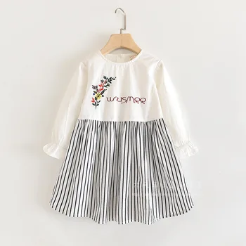 

spring girls flower embroidery striped long sleeve party tutu dress fall girls dresses children clothing