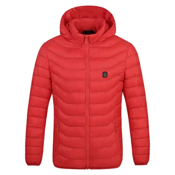 

Men Safe Heating Adjustable Temperature Coat Hooded USB Powered Washable Winter Zipper Wadded Jacket Long Sleeve