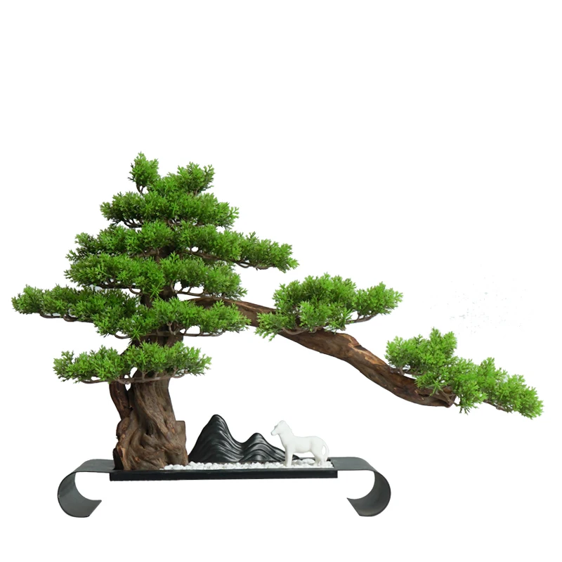 

New Chinese Artificial Bonsai Welcome Pine Decoration Hallway Living Room Home Office Hotel Tea Table Decoration Landscape