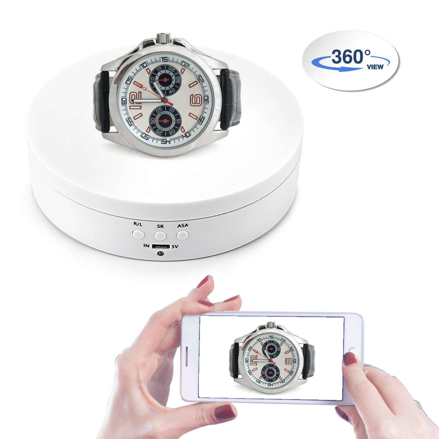 

360 Degree Electric Display Turntable White Rotary Platform Auto Rotating Angel Speed Adjustment for Photography Videography