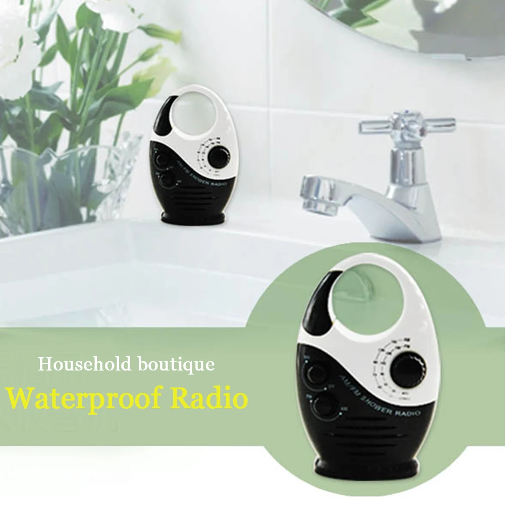 

Speaker Portable Music Top Handle Shower Radio Button Waterproof Bathroom Mini Hanging AM FM Adjustable Volume Insert Card