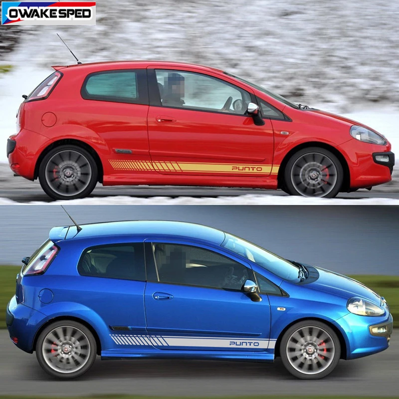 2pcs Car Side Skirt Stripes Sticker Auto Body Door Vinyl Film Decals For-FIAT Punto DIY Automobiles Decor Car Tuning Accessories (5)
