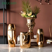 Золотая керамическая ваза настольная Цветочная композиция контейнер Садовая фигура скульптура ремесла украшение дома аксессуары