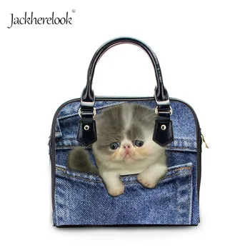 

Jackherelook 3D Cowboy Cat Printing Ladies Handbag Cute Animal Top-handle Bags for Women Casual Shoulder Strap Bags Shopping Bag