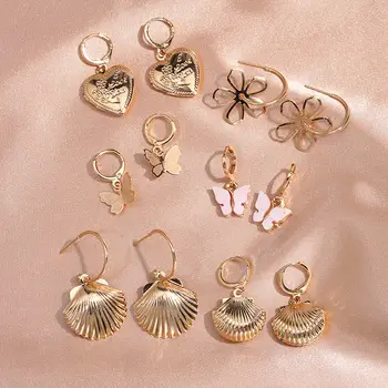 

JUST FEEL Bohemian Shell Flower Drop Earrings For Women Girl Gold Geometric Fashion Acrylic Butterfly Earrings Statement Jewelry