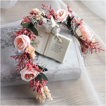 

new Morinda beautiful watermelon red stem wreath flower bride wedding flower creative photo modelling bridesmaid headdress