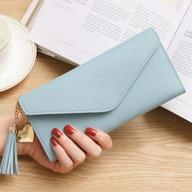 Long Women's Wallet Female Purses Tassel Card Holder Wallets Female PU Leather Clutch Money Bag Pu Leather Wallet Style 2--Color 15