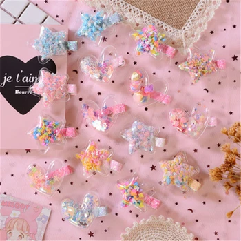 

Korea Cute Transparent Sequins Quicksand PVC Hairpin Child Girl Heart star Hair Pins for hairpin baby girls PVC hairpin