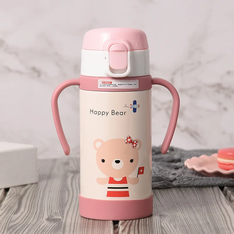 Детская кружка для кормления из нержавеющей стали, термос для молока для детей, Изолированная бутылка для горячей воды, Термочашка - Цвет: pink