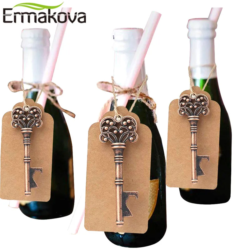 ERMAKOVA - 50 Pcs/Lot Retro Metal Skeleton Key Bottle Opener - DIY Wedding Favors and Gifts - Vintage Rustic Wedding Decorations image 5