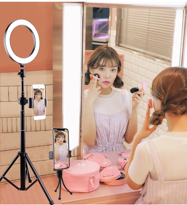 Selfie Stick Tripod Fast Hand-shaking Voice Network Red Live Holder Ring Fill Light Cross Border LED Beautification Lamp