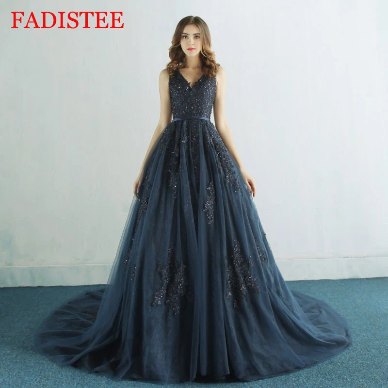 plus size new arrival elegant sleeveless Evening Dresses Moroccan Kaftan Formal party prom vestidos de fiesta de noche navy blue