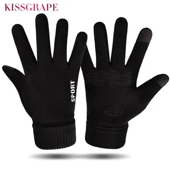 

New Winter Touch Screen Warm Gloves for Mens Outdoor Cycling Driving Suede Leather Warm Gloves Lovers Thermal Mittens Guantes