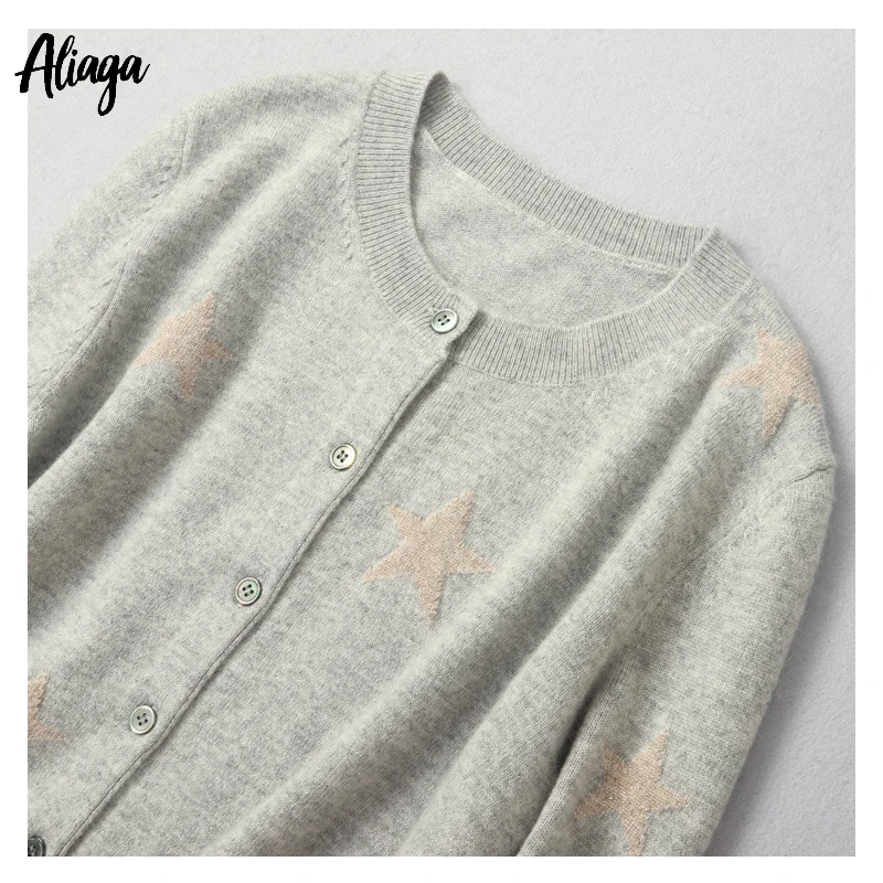 Aliaga, осень, новинка, кашемировые женские кардиганы, вязаное пальто, форма звезды, жаккард, Классическая мода, повседневная женская куртка