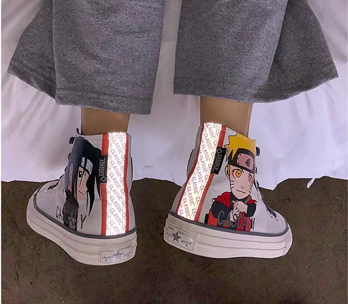 С рисунком из аниме «Наруто» удзумаки обувь SASUKE kakashi боль Косплэй из канваса без шнурков, выше колена, с надписями, ручная роспись парусиновая обувь модная обувь унисекс