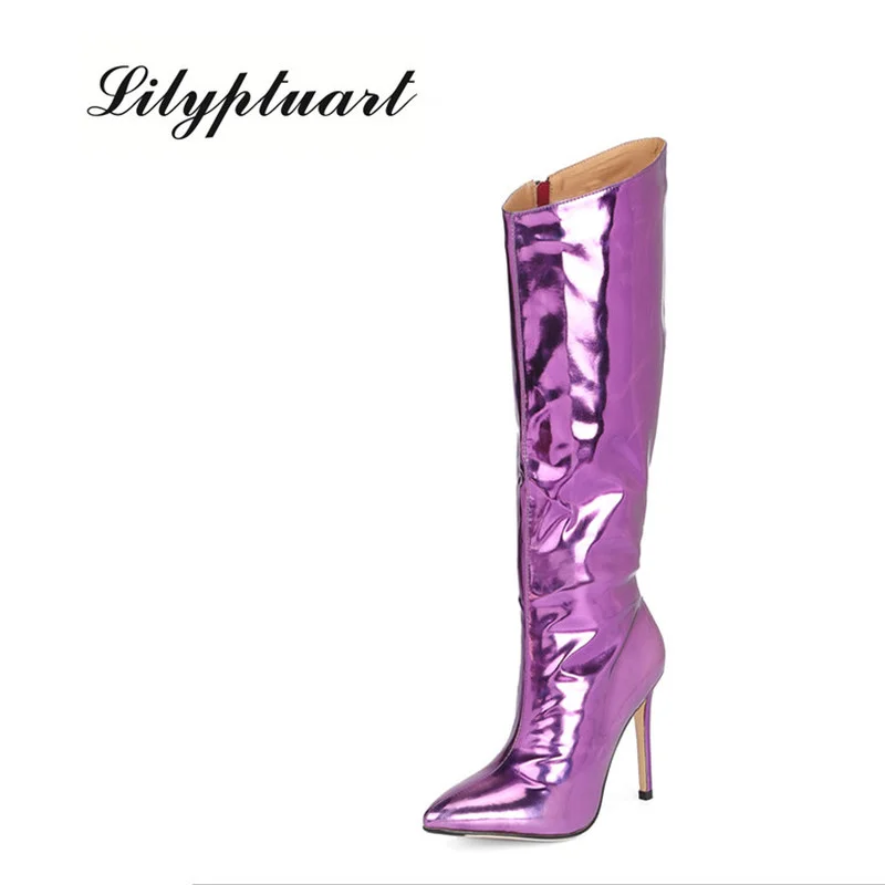 

Women's High Boots Gold Silver Pointed Toe Knee-high Boots for Woman Sexy High Heels Party Shoes Ladies Stiletto Boots Women