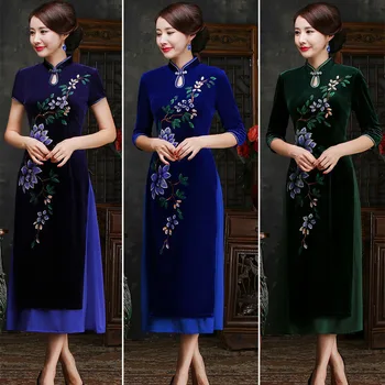 

2019 Sale Rushed Vestido De Debutante Mr Long Velvet Cheongsam Dress Skirt Improvement Of Cultivate Morality With Hand Painting