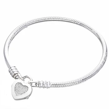 

Original Moments Pave Love Heart Padlock Clasp Snake Bracelet Bangle Fit 925 Sterling Silver Bead Charm Diy Europe Jewelry