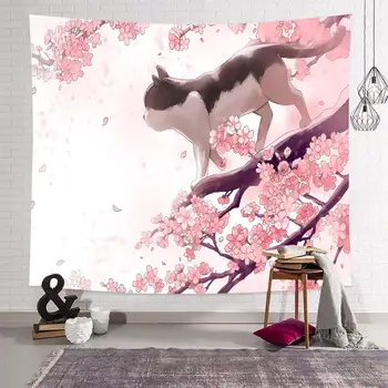 

Flower Cat Cherry Blossoms Wall Tapestry Pink Nature Spring Wall Art