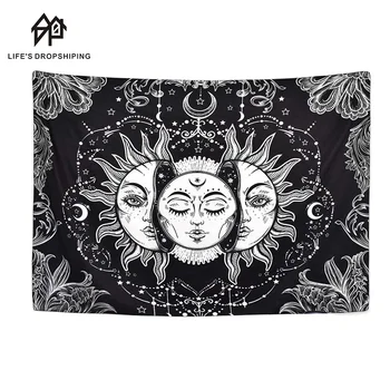 

White Black Sun Moon Mandala Tapestry Wall Hanging Psychedelic Tapestry Celestial Wall Tapestry Hippie Wall Carpets Dorm Decor