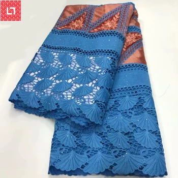 

Blue New African Guipure Cord Lace Fabric Water Soluble French Lace Fabric 2020 High Quality For Wedding Nigerian Lace Fabric
