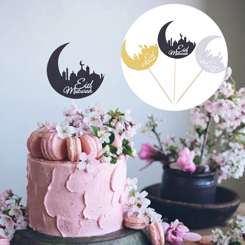 Garniture De Gateau A Paillettes Or Argent Noir En Forme De Lune Eid Mubarak Accessoires De Decoration De Fete Musulmane Islamique Du Ramadan Al Fitr Eid 10 Pieces Aliexpress