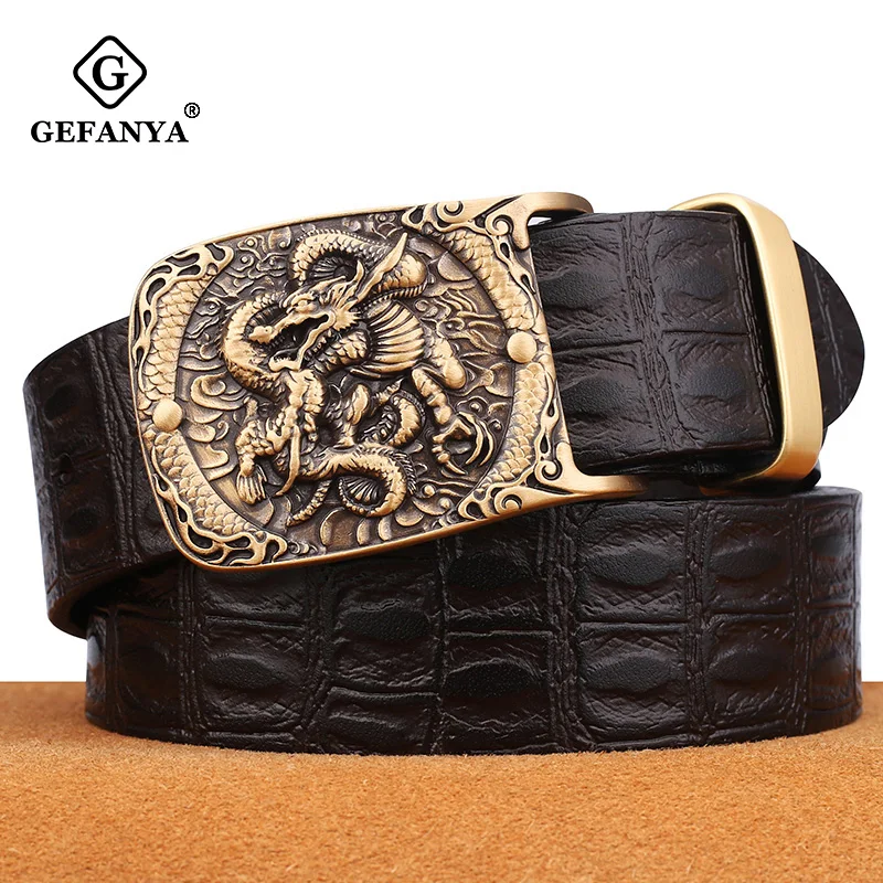 Ремень мужской из натуральной кожи винтажный дизайнерский пояс скользящая