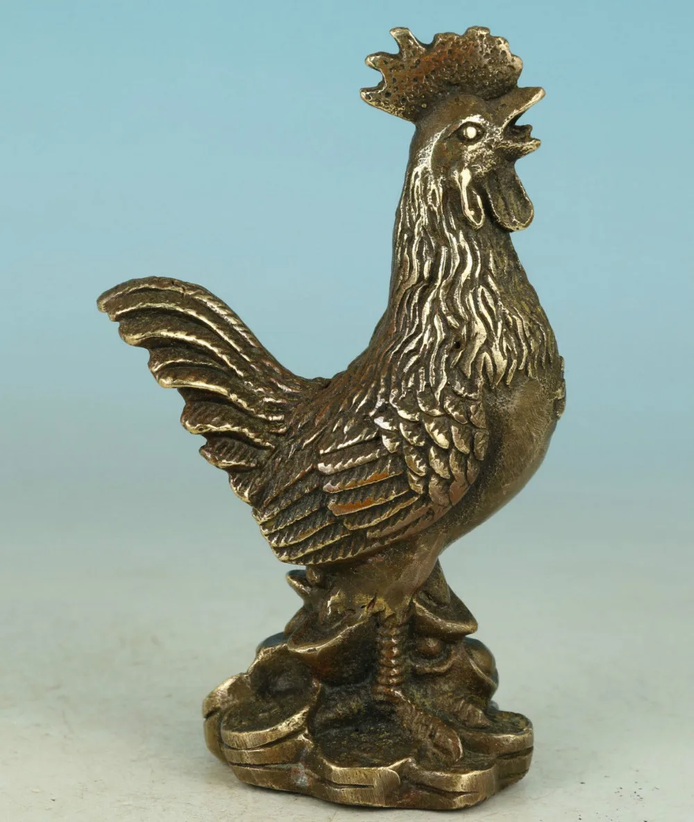 Азиатский Китайский Старый Бронзовый ручной работы резной петух собрать статуя