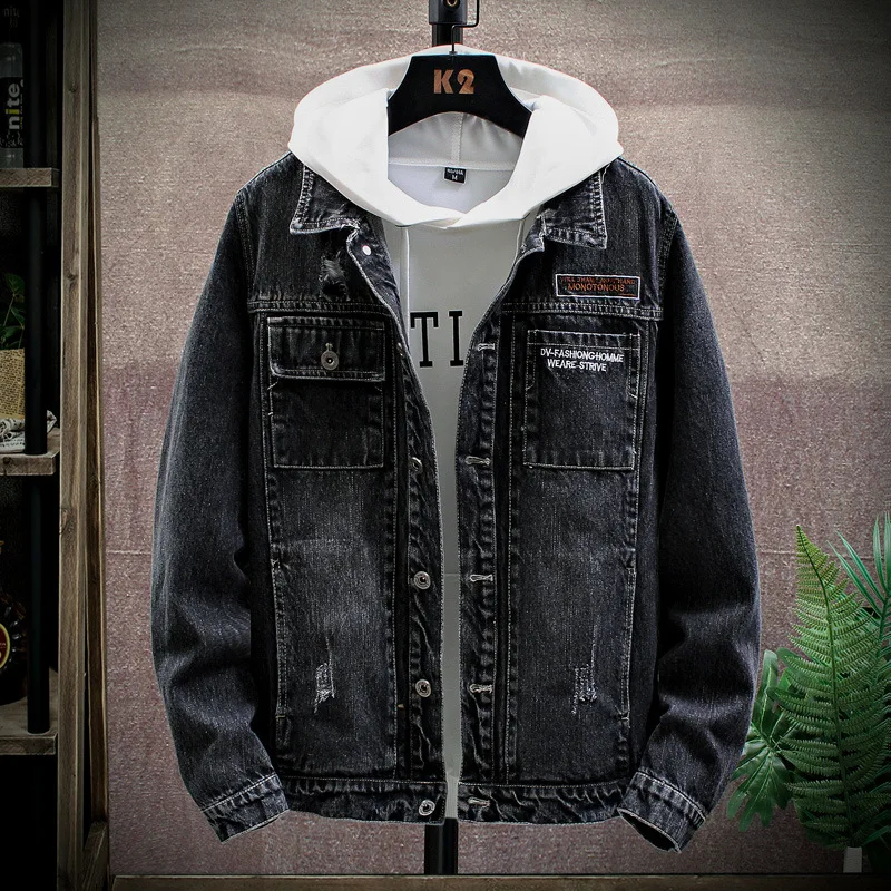 

2020 New Style Autumn Men'S Wear Korean-style Jeans Coat Embroidered Letters Men's Cowboy Coat Kyk028