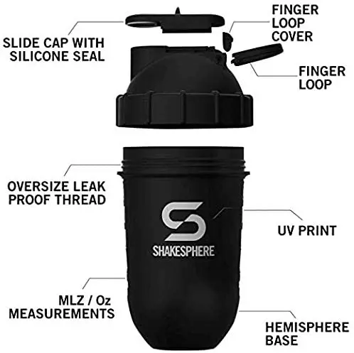 ShakeSphere Tumbler View Protein Shaker Bottle with Side Window, 24oz, Gun Metal