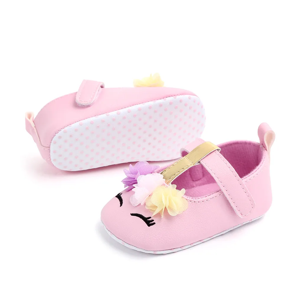 Ma&Baby 0-18M Toddler Baby Girls Flower Unicorn Shoes Newborn PU Leather Shoes Soft Sole Crib Spring Autumn Baby