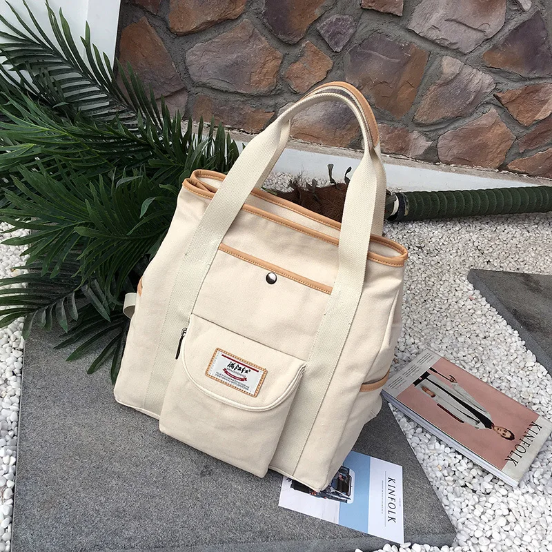 2020 new canvas women's backpack Korean version Travel Backpack simple solid color student bag
