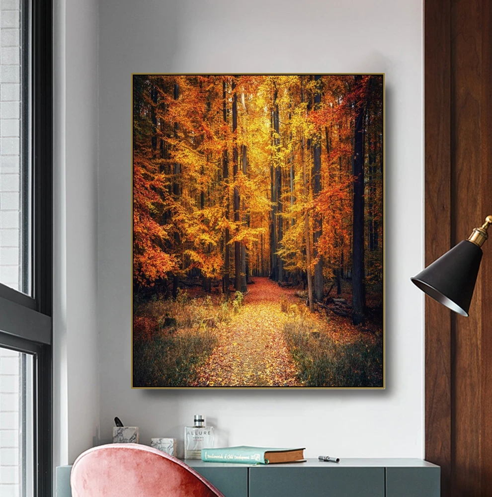 

Cassisy Canvas Art Painting Path in deciduous forestPoster Picture Wall Decor Modern Home Decoration For Living room Office