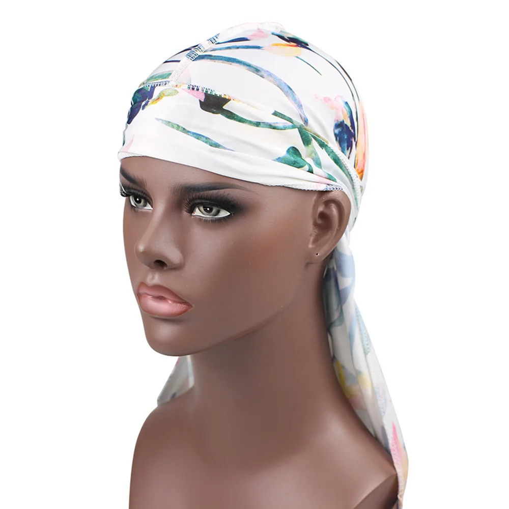 Хлопок Durag банданы с принтом для женщин и мужчин длинный хвост тюрбан