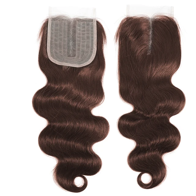 Colored Bundles With Closure Body Wave Brazilian Human Hair Weave Bundles T Lace Closure Remy Ombre Brown Straight Extension 4