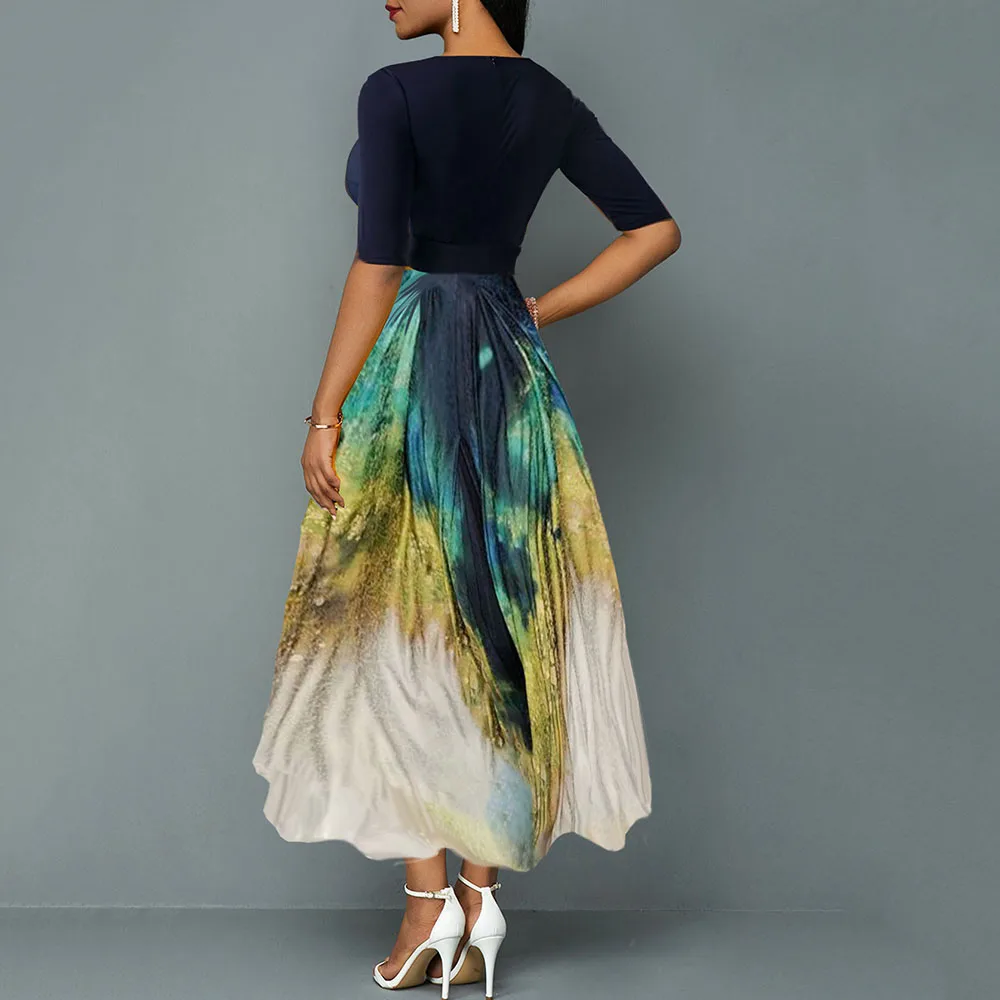 Африканское платье с v-образным вырезом винтажное печатное Ретро женское летнее платье с рукавом до локтя размера плюс длинное платье макси с высокой талией вечерние платья