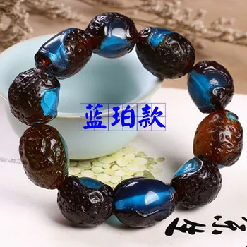

Window with old leather, blue amber, old honey wax, hand strings with irregular leather, raw stone bracelet, male