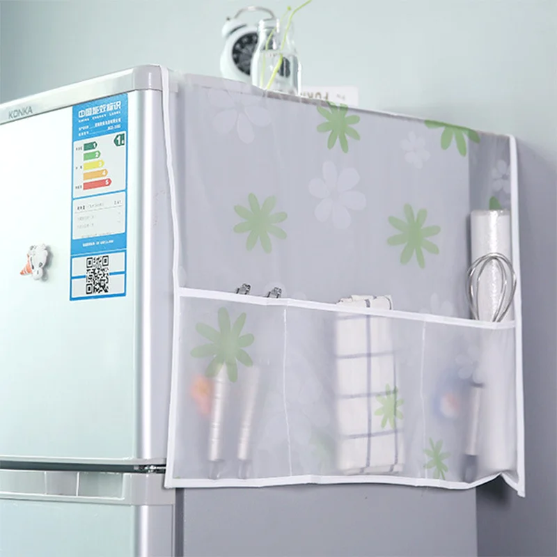 

Refridgerator Dust Cover Waterproof Fridge Cover with Storage Pocket Pouch Home Kitchen Untensil Hanging Organizer Storage Bag