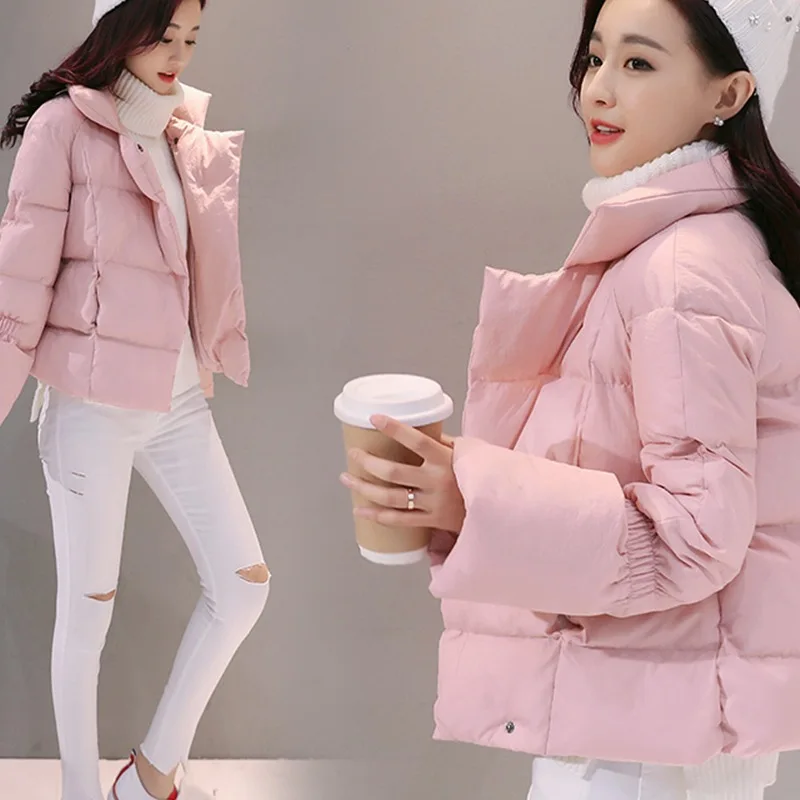 

Short Thick 2018 Winter Fashion Simple Zipper Suit Collar Sweet Solid Color Cotton-padded Clothes/Cotton Coat